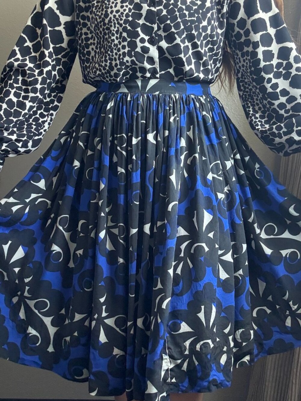 PRICE FIRM Vintage Printed Silk Skirt Handmade Pleated Circle Skirt Small